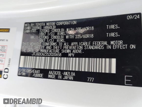 2025 Lexus NX 250 Premium with VIN JTJGDCAZ2S2020658, listed as a IAAI auction lot 42036187 with 2,404 mi miles and . Bid and sale history available at DreamBid. Image 9.