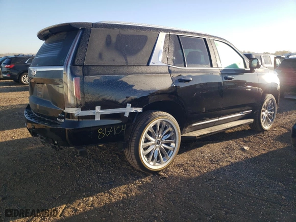 2024 Cadillac Escalade Premium Luxury with VIN 1GYS4BKL9RR232325, listed as a Copart auction lot 77145544 with 4,677 mi miles and Salvage Title. Bid and sale history available at carsss.com. Image 3.