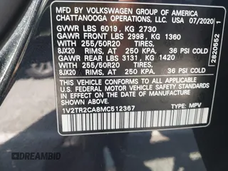2021 Volkswagen Atlas SEL Premium z VIN 1V2TR2CA8MC512367, wystawiony jako IAAI lot #41936437 z przebiegiem 62 416 mil mil oraz . Historia ofert i sprzedaży dostępna na DreamBid. Obrazek 9.