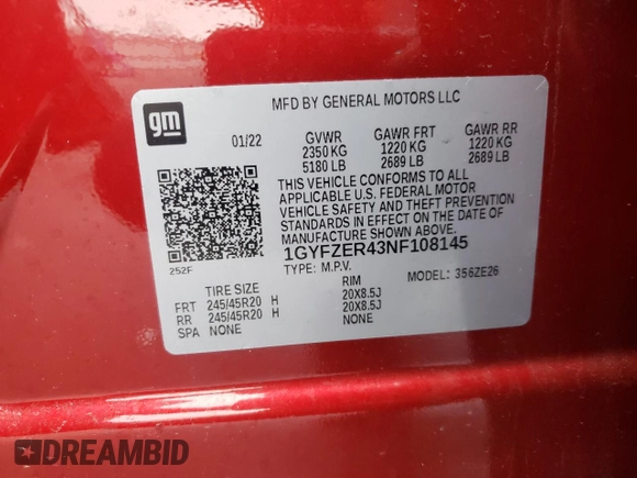 2022 Cadillac XT4 FWD Sport with VIN 1GYFZER43NF108145, listed as a Copart auction lot 83984054 with 36,603 mi miles and Salvage title. Bid and sale history available at DreamBid. Image 15.