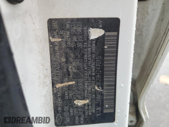 2009 Hyundai Santa Fe Limited with VIN 5NMSH13E29H247015, listed as a Copart auction lot 61474725 with 359,205 mi miles and Salvage title. Bid and sale history available at DreamBid. Image 13.
