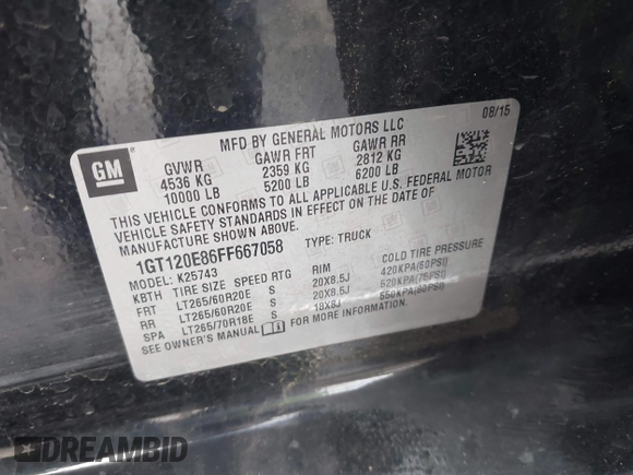 2015 GMC Sierra 2500HD Denali z VIN 1GT120E86FF667058, wystawiony jako IAAI lot #42212058 z przebiegiem 104 069 mil mil oraz . Historia ofert i sprzedaży dostępna na DreamBid. Obrazek 9.