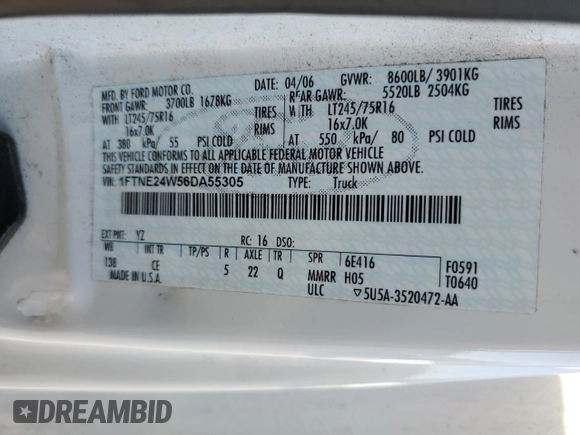 2006 Ford Econoline Cargo with VIN 1FTNE24W56DA55305, listed as a Copart auction lot 47079195 with 165,539 mi miles and Salvage title. Bid and sale history available at DreamBid. Image 15.