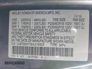 2017 Acura RDX Advance with VIN 5J8TB3H73HL015503, listed as a IAAI auction lot 42064406 with 128,079 mi miles and . Bid and sale history available at DreamBid. Image 9.