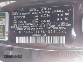 2017 Kia Optima LX with VIN 5XXGT4L38HG141170, listed as a IAAI auction lot 42338671 with 109,754 mi miles and . Bid and sale history available at DreamBid. Image 9.