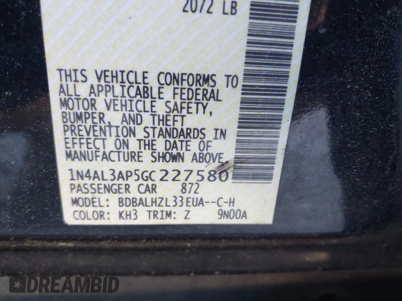 2016 Nissan Altima SL with VIN 1N4AL3AP5GC227580, listed as a IAAI auction lot 42187177 with 136,902 mi miles and . Bid and sale history available at carsss.com. Image 9.