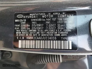 2018 Hyundai Kona SEL with VIN KM8K2CAA0JU114016, listed as a Copart auction lot 45963315 with 76,034 mi miles and Salvage Title. Bid and sale history available at carsss.com. Image 12.