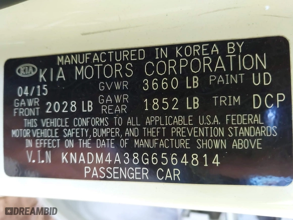 2016 Kia Rio LX with VIN KNADM4A38G6564814, listed as a IAAI auction lot 41789215 with 122,872 mi miles. Bid and sale history available at carsss.com. Image 9.