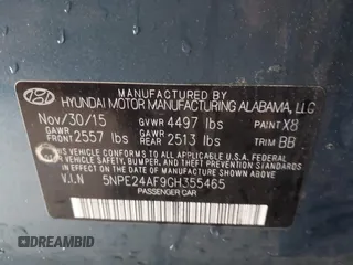 2016 Hyundai Sonata SE z VIN 5NPE24AF9GH355465, wystawiony jako IAAI lot #42247539 z przebiegiem Nie podano mil oraz . Historia ofert i sprzedaży dostępna na DreamBid. Obrazek 9.