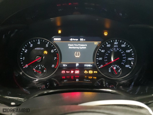 2018 Kia Stinger Premium with VIN KNAE25LA1J6015507, listed as a Copart auction lot 55673284 with 77,240 mi miles and Salvage Title. Bid and sale history available at carsss.com. Image 9.