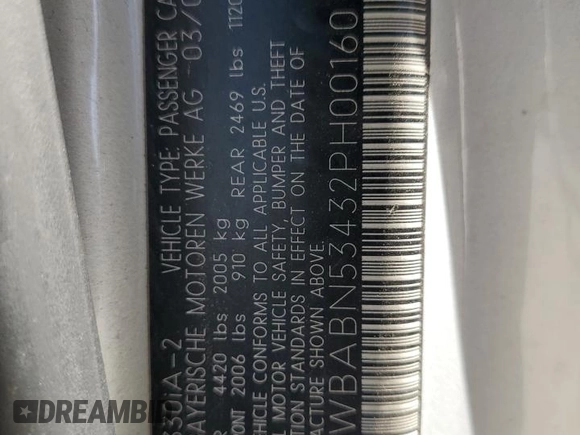 2002 BMW 3 Series 330Ci with VIN WBABN53432PH00160, listed as a Copart auction lot 42356525 with 184,495 mi miles and Salvage Title. Bid and sale history available at carsss.com. Image 12.
