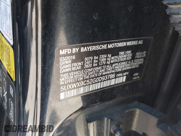 2016 BMW X3 xDrive28i z VIN 5UXWX9C52G0D93786, wystawiony jako IAAI lot #41838589 z przebiegiem 126 082 mil mil oraz . Historia ofert i sprzedaży dostępna na DreamBid. Obrazek 9.