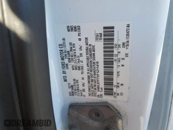 2015 Ford Transit Connect XLT z VIN NM0LS7F7XF1211419, wystawiony jako Copart lot #76034414 z przebiegiem Nie podano mil oraz Szkoda całkowita • Salvage title. Historia ofert i sprzedaży dostępna na DreamBid. Obrazek 13.