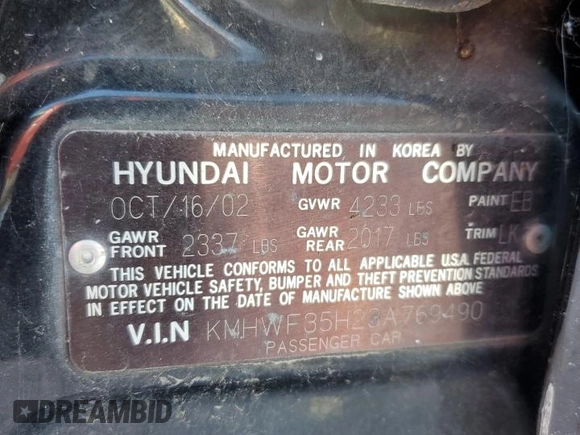 2003 Hyundai Sonata GLS with VIN KMHWF35H23A769490, listed as a Copart auction lot 87935395 with 230,086 mi miles and Non Repairable. Bid and sale history available at carsss.com. Image 13.