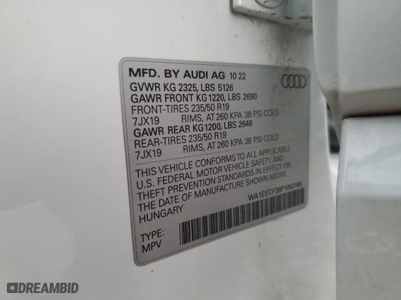 2023 Audi Q3 S line Premium Plus with VIN WA1EECF38P1053165, listed as a Copart auction lot 73147544 with 25,099 mi miles and Salvage Title. Bid and sale history available at carsss.com. Image 14.