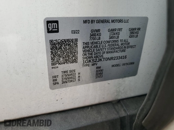 2022 GMC Yukon XL Denali with VIN 1GKS2JKT0NR233416, listed as a Copart auction lot 65953424 with 29,613 mi miles and Salvage Title. Bid and sale history available at carsss.com. Image 15.