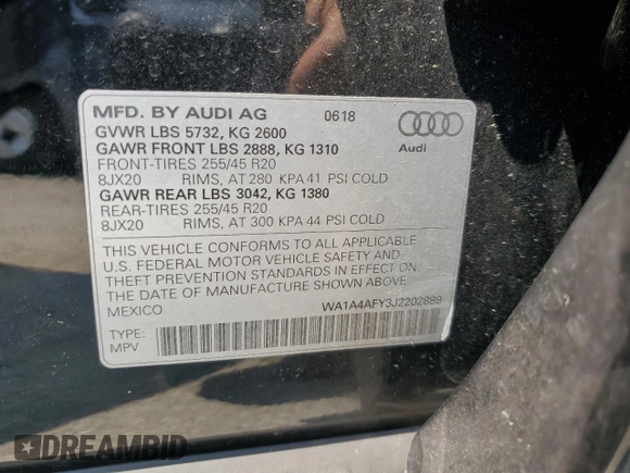 2018 Audi SQ5 Premium Plus с VIN WA1A4AFY3J2202889, выставлен на аукционе Copart как лот 58753185 с пробегом 32 574 миль миль и Чистый • Clean title. История ставок и продаж доступна на DreamBid. Изображение 13.
