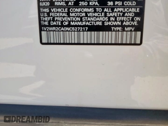 2022 Volkswagen Atlas SE with VIN 1V2WR2CA0NC527217, listed as a Copart auction lot 66227965 with 58,044 mi miles and Salvage title. Bid and sale history available at DreamBid. Image 14.