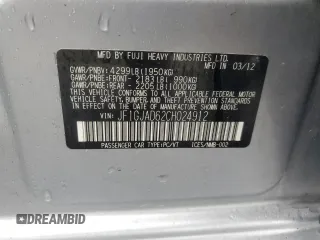 2012 Subaru Impreza Premium с VIN JF1GJAD62CH024912, выставлен на аукционе Copart как лот 57080665 с пробегом 188 853 миль миль и Списание • Salvage title. История ставок и продаж доступна на DreamBid. Изображение 12.