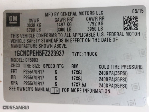 2015 Chevrolet Silverado 1500 Work Truck with VIN 1GCNCPEH5FZ323937, listed as a Copart auction lot 68621814 with 197,832 mi miles and Clean Title. Bid and sale history available at carsss.com. Image 12.
