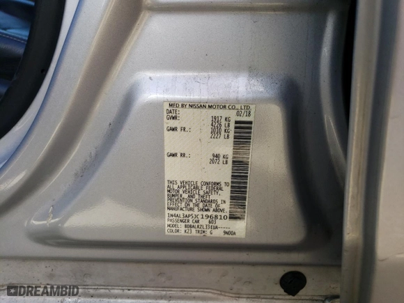 2018 Nissan Altima 2.5 SV with VIN 1N4AL3AP5JC196810, listed as a Copart auction lot 50107354 with 137,615 mi miles and Salvage Title. Bid and sale history available at carsss.com. Image 12.