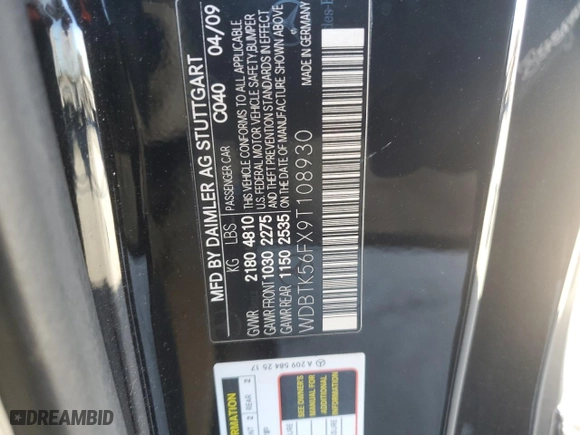 2009 Mercedes-Benz CLK-Class 3.5L with VIN WDBTK56FX9T108930, listed as a Copart auction lot 88475225 with 122,475 mi miles and Salvage Title. Bid and sale history available at carsss.com. Image 14.