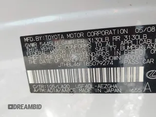 2008 Lexus LS 460 with VIN JTHBL46F185079274, listed as a IAAI auction lot 42219303 with 287,870 mi miles and . Bid and sale history available at DreamBid. Image 9.