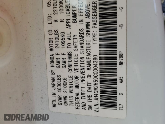 2012 Acura TSX с VIN JH4CW2H59CC004380, выставлен на аукционе Copart как лот 54545935 с пробегом Не указан миль и Списание • Salvage title. История ставок и продаж доступна на DreamBid. Изображение 12.