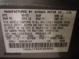 2003 Nissan Altima S with VIN 1N4AL11E53C354648, listed as a IAAI auction lot 41801992 with 172,010 mi miles. Bid and sale history available at carsss.com. Image 9.