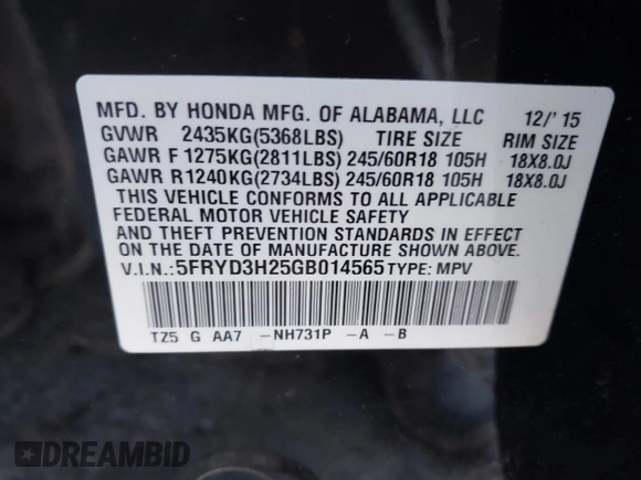 2016 Acura MDX with VIN 5FRYD3H25GB014565, listed as a IAAI auction lot 41678737 with 101,682 mi miles. Bid and sale history available at carsss.com. Image 9.