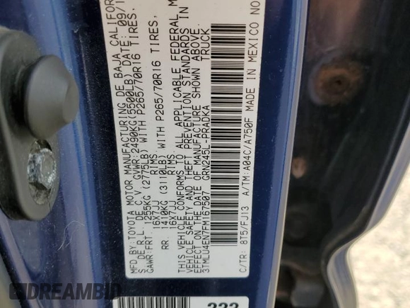 2015 Toyota Tacoma z VIN 3TMLU4EN7FM167507, wystawiony jako Copart lot #55957635 z przebiegiem 91 374 mil mil oraz Szkoda całkowita • Salvage title. Historia ofert i sprzedaży dostępna na DreamBid. Obrazek 12.