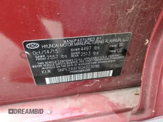 2016 Hyundai Sonata SE with VIN 5NPE24AF9GH323096, listed as a Copart auction lot 54190815 with 52,770 mi miles and Salvage Title. Bid and sale history available at carsss.com. Image 12.