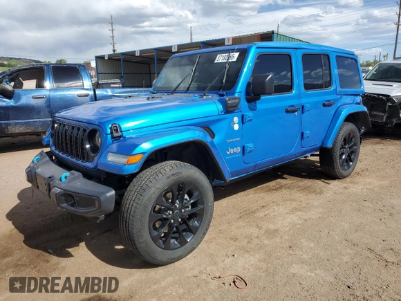 2024 Jeep Wrangler Sahara with VIN 1C4RJXP60RW163829, listed as a Copart auction lot 57182365 with 16,873 mi miles and Salvage title. Bid and sale history available at DreamBid. Image 1.