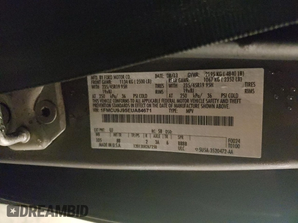 2014 Ford Escape Titanium with VIN 1FMCU9J95EUA84671, listed as a Copart auction lot 47398165 with 84,453 mi miles and Salvage Title. Bid and sale history available at DreamBid. Image 13.