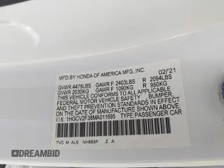 2021 Honda Accord Sport z VIN 1HGCV2F38MA011695, wystawiony jako IAAI lot #42245415 z przebiegiem 79 075 mil mil oraz . Historia ofert i sprzedaży dostępna na DreamBid. Obrazek 9.