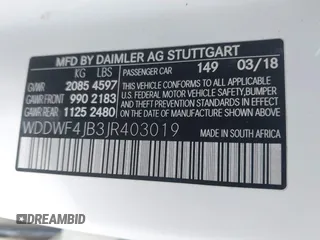 2018 Mercedes-Benz C 300 с VIN WDDWF4JB3JR403019, выставлен на аукционе IAAI как лот 42660482 с пробегом 96 374 миль миль и . История ставок и продаж доступна на DreamBid. Изображение 9.
