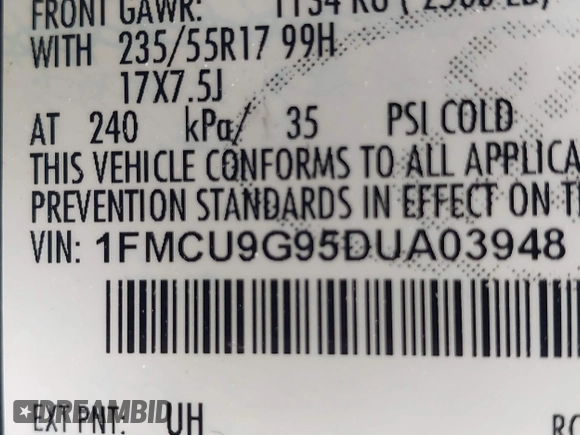 2013 Ford Escape SE with VIN 1FMCU9G95DUA03948, listed as a IAAI auction lot 41666358 with 233,187 mi miles. Bid and sale history available at carsss.com. Image 9.