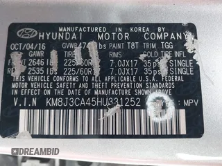 2017 Hyundai Tucson SE with VIN KM8J3CA45HU331252, listed as a IAAI auction lot 41744426 with 76,845 mi miles. Bid and sale history available at carsss.com. Image 9.