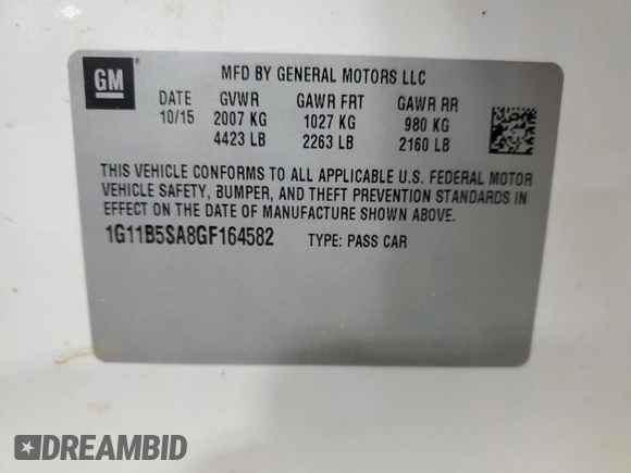 2016 Chevrolet Malibu Limited LS with VIN 1G11B5SA8GF164582, listed as a Copart auction lot 65906474 with 73,806 mi miles and Salvage Title. Bid and sale history available at carsss.com. Image 12.