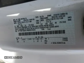 2024 Ford F-250 XL with VIN 1FTBF2BA1REE01033, listed as a Copart auction lot 57161275 with 49,465 mi miles and Salvage title. Bid and sale history available at DreamBid. Image 12.