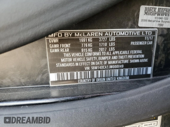 2018 McLaren 720S z VIN SBM14DCA2JW000849, wystawiony jako Copart lot #71075974 z przebiegiem Nie podano mil oraz Szkody całkowita. Historia ofert i sprzedaży dostępna na DreamBid. Obrazek 14.