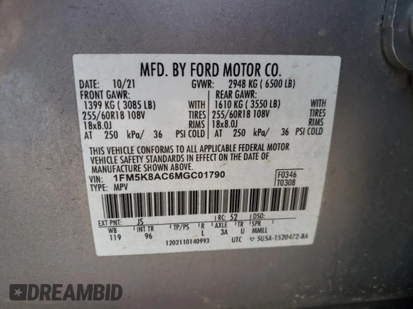 2021 Ford Explorer z VIN 1FM5K8AC6MGC01790, wystawiony jako Copart lot #48954215 z przebiegiem 111 351 mil mil oraz Szkoda całkowita • Salvage title. Historia ofert i sprzedaży dostępna na DreamBid. Obrazek 13.