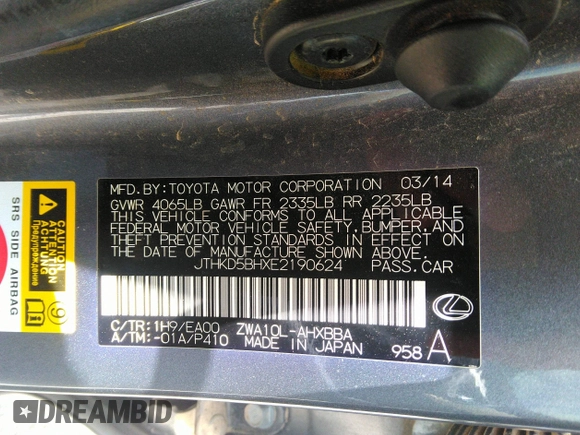 2014 Lexus CT 200h с VIN JTHKD5BHXE2190624, выставлен на аукционе IAAI как лот 42542488 с пробегом 72 282 миль миль и . История ставок и продаж доступна на DreamBid. Изображение 9.