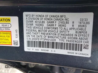 2023 Honda Civic EX with VIN 2HGFE1F73PH312228, listed as a IAAI auction lot 42185408 with 19,339 mi miles and . Bid and sale history available at DreamBid. Image 9.