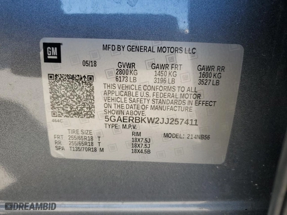 2018 Buick Enclave Essence with VIN 5GAERBKW2JJ257411, listed as a Copart auction lot 46103335 with 119,316 mi miles and Salvage Title. Bid and sale history available at carsss.com. Image 14.