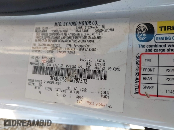 2010 Ford Fusion Hybrid with VIN 3FADP0L34AR287532, listed as a IAAI auction lot 40817732 with 161,351 mi miles. Bid and sale history available at carsss.com. Image 9.