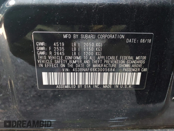 2019 Subaru Legacy Premium z VIN 4S3BNAF66K3005684, wystawiony jako IAAI lot #42551315 z przebiegiem 99 800 mil mil oraz . Historia ofert i sprzedaży dostępna na DreamBid. Obrazek 9.
