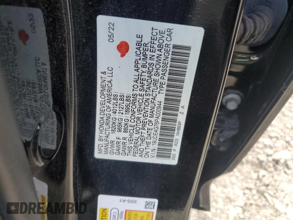2023 Acura Integra Technology with VIN 19UDE4G76PA000944, listed as a Copart auction lot 60218825 with 38,661 mi miles and Salvage title. Bid and sale history available at DreamBid. Image 12.