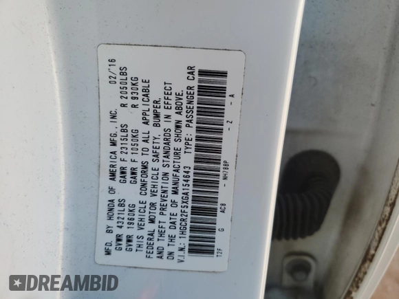2016 Honda Accord Sport with VIN 1HGCR2F5XGA154643, listed as a Copart auction lot 47420295 with 115,944 mi miles and Salvage Title. Bid and sale history available at DreamBid. Image 13.