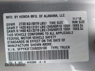 2019 Honda Ridgeline RTL-E with VIN 5FPYK3F72KB026100, listed as a IAAI auction lot 42205910 with 78,359 mi miles and . Bid and sale history available at DreamBid. Image 9.